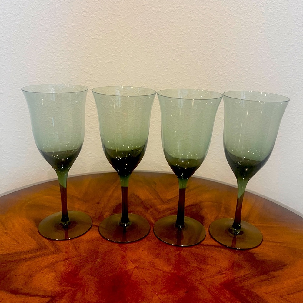 Calico Set of 4 Hand Blown Wine Glasses Tivoli Blue Made In Japan 1970’s - Picture 2 of 8